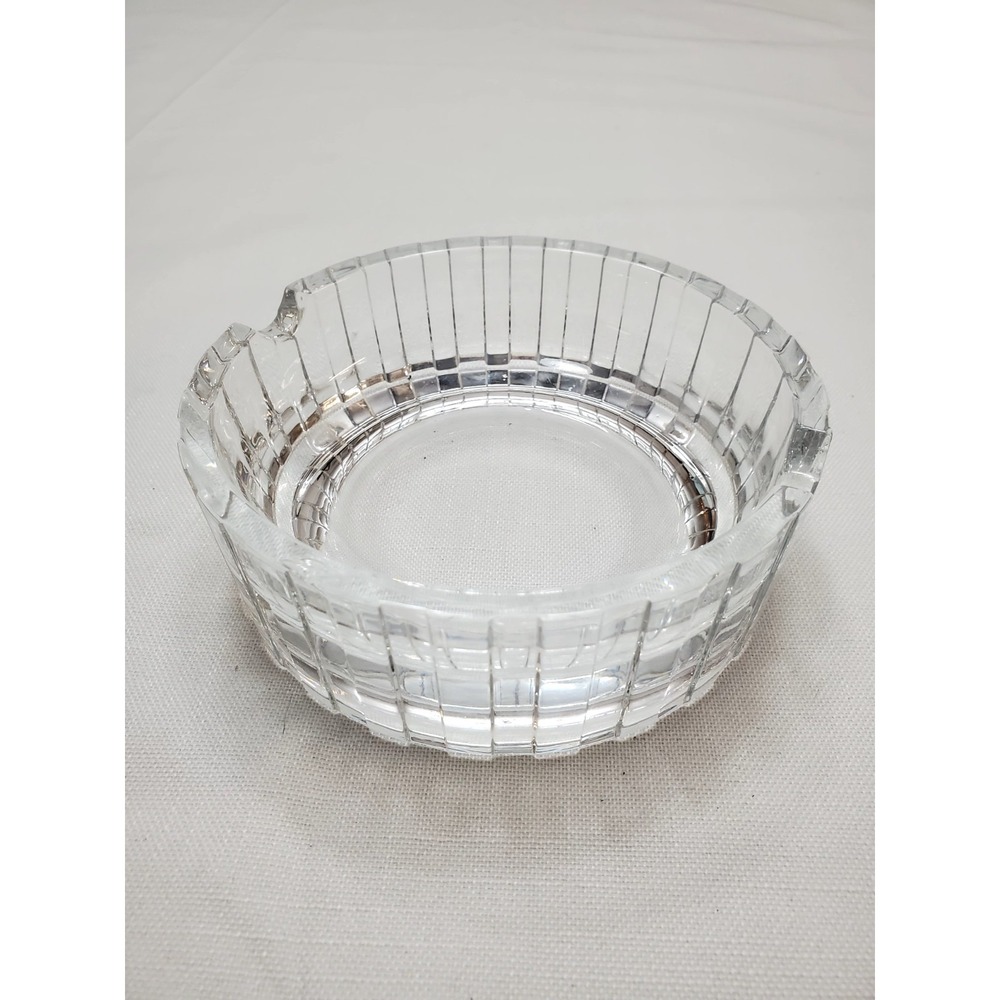 VTG Mid-Century Modern Crystal Clear‎ Art Glass Three Slot Ashtray OR Candy DIsh